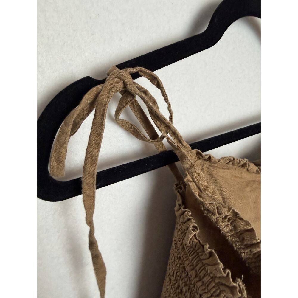Aerie Linen Blend Corset Tank Tie Spaghetti Strap Size M Cottagecore Camel Brown - Picture 7 of 8